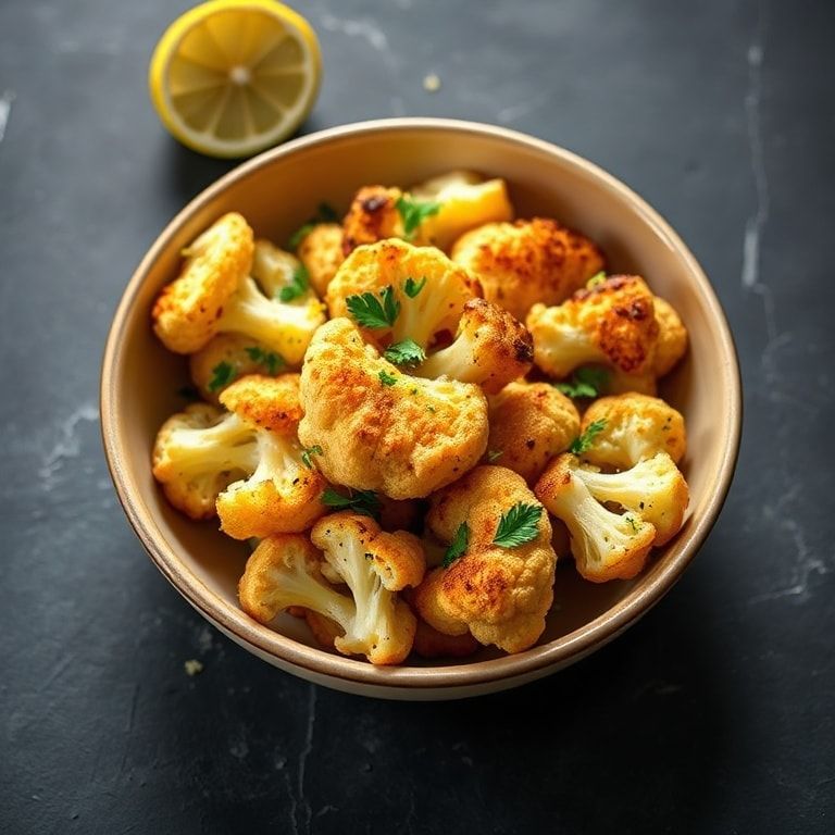 Crimson parsley garnish on crispy baked cauliflower steaks
