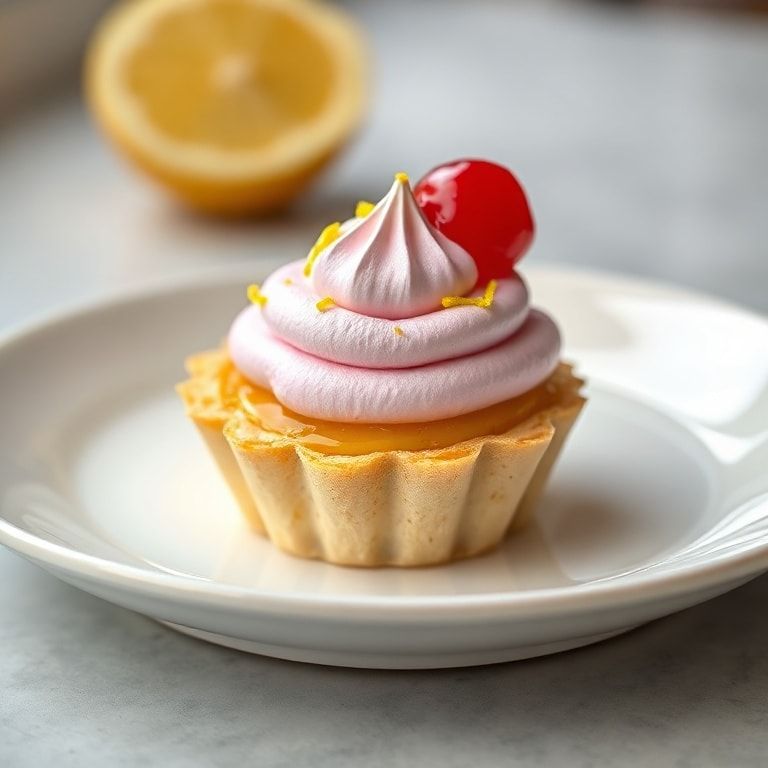 Finished mini lemon meringue tarts with garnish