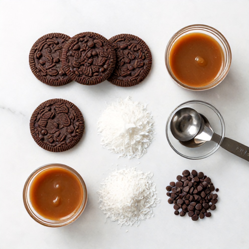 Samoa Cookie Pie Ingredients Flat Lay