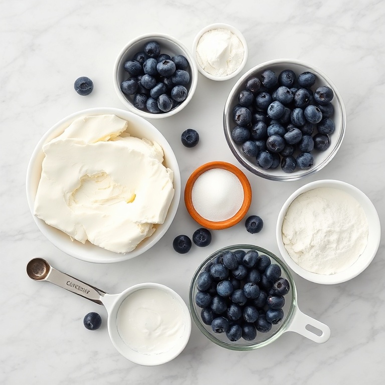 Raw ingredients for Blueberry Cottage Cheese Bake