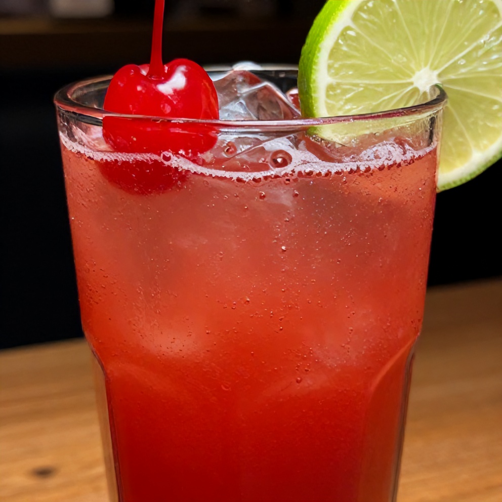 Cherry Limeade in a Glass with a Cherry Garnish