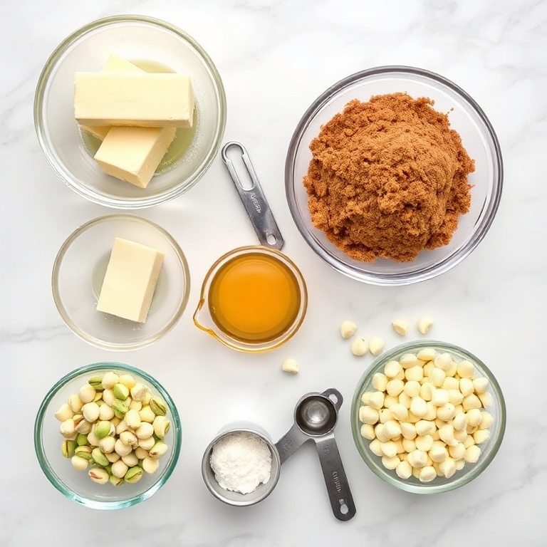 Ingredients for Chewy Pistachio Blondies with White Chocolate