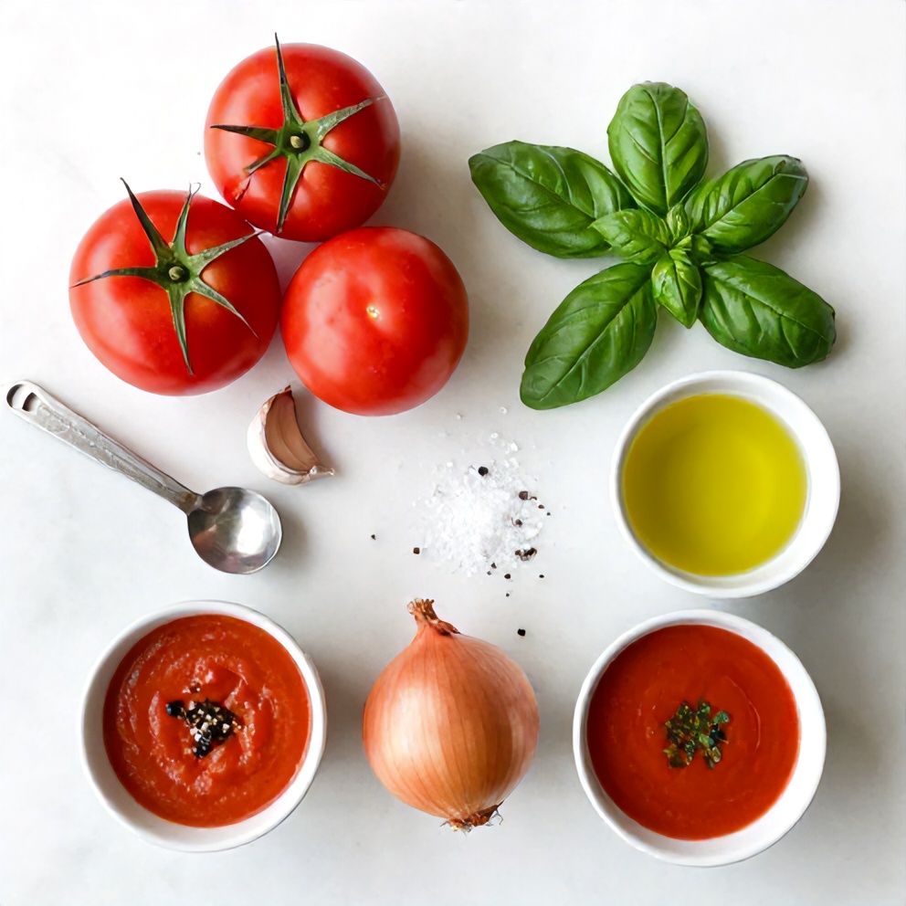 Raw Ingredients for Chilled Roasted Tomato Basil Soup