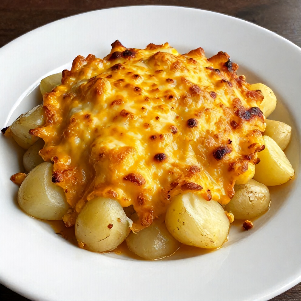 Plated serving of classic scalloped potatoes