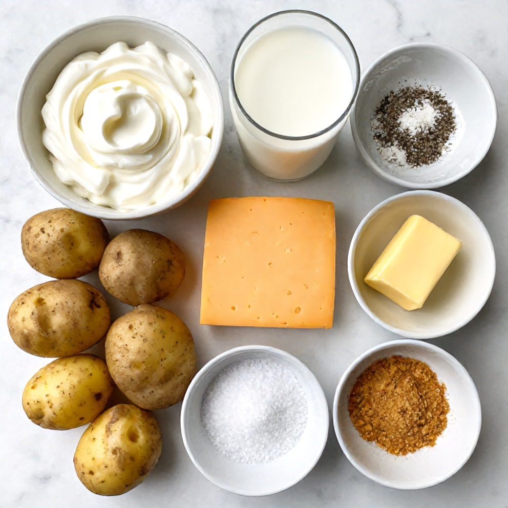 Raw ingredients for classic scalloped potatoes