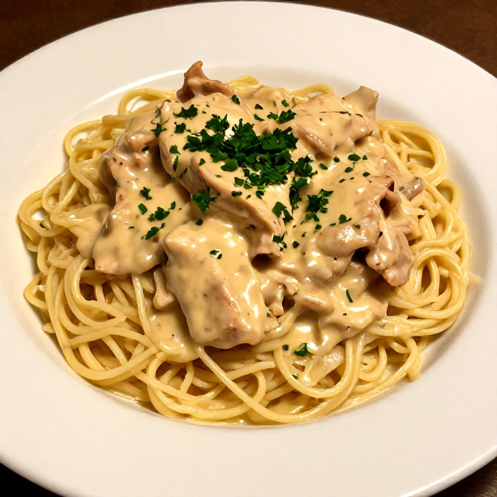 Plated Creamy Chicken Stroganoff