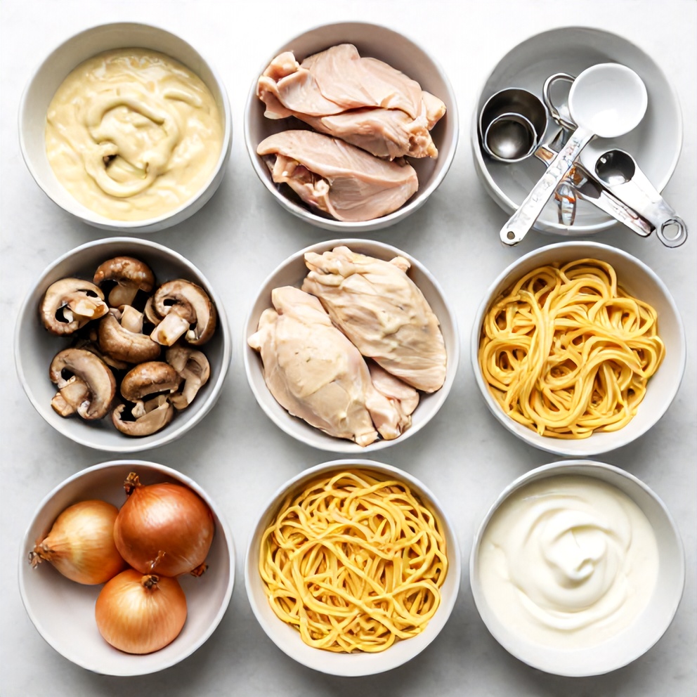 Raw Ingredients for Creamy Chicken Stroganoff