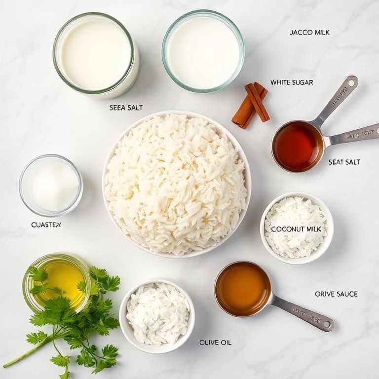 Raw ingredients for creamy coconut rice cake