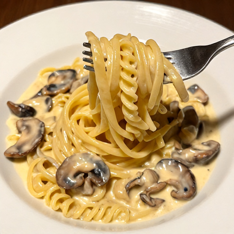 Plated Creamy Italian Mushroom Carbonara