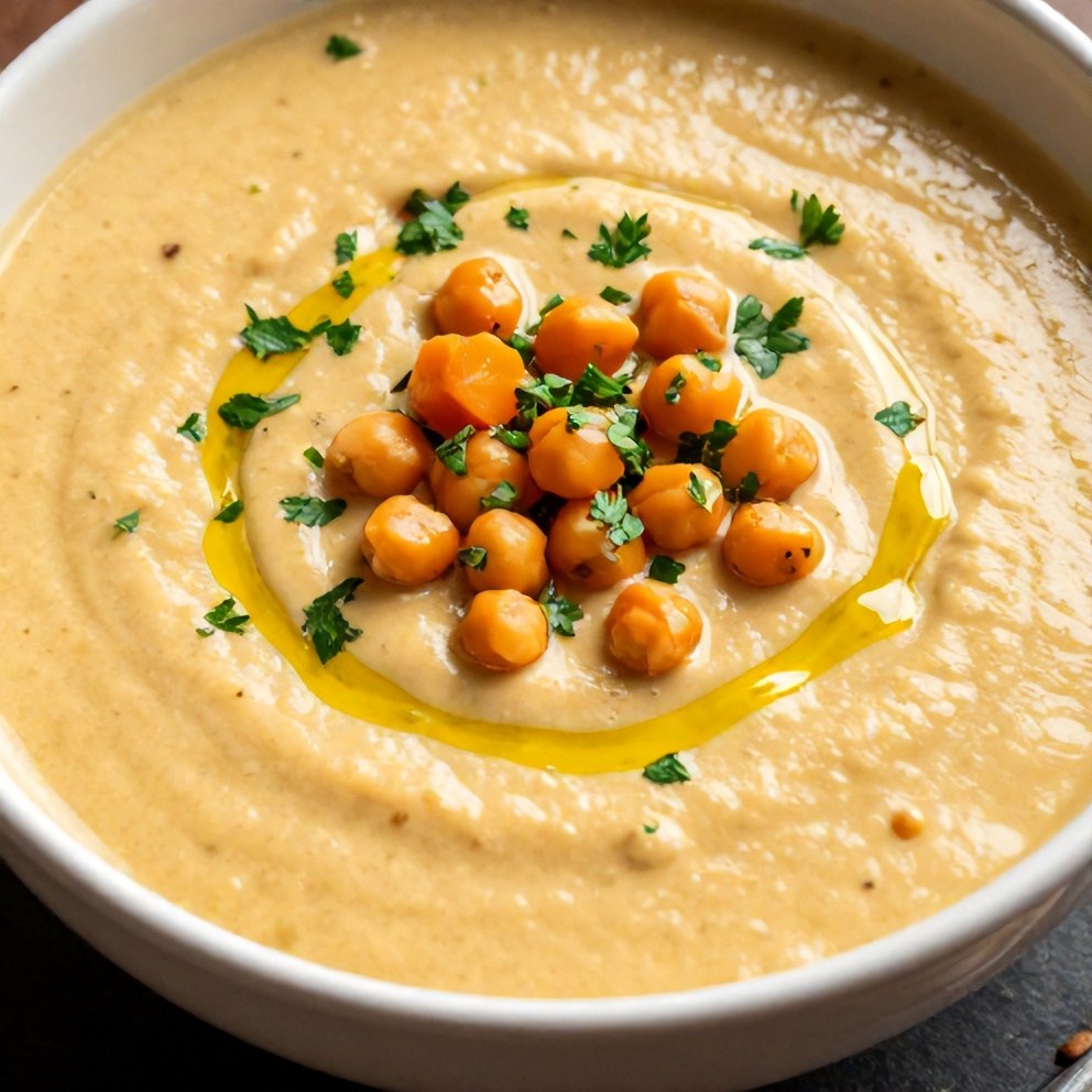 Creamy Moroccan Sweet Potato Soup with Chickpeas