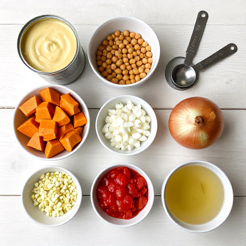 Ingredients for Creamy Moroccan Sweet Potato Soup with Chickpeas