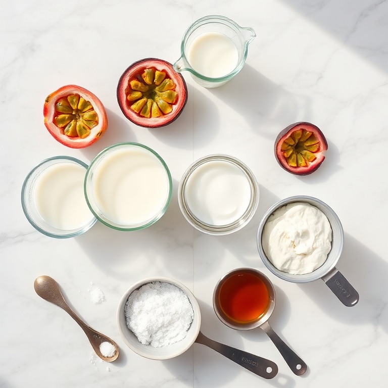 Passionfruit, milk, cream, sugar, vanilla, salt