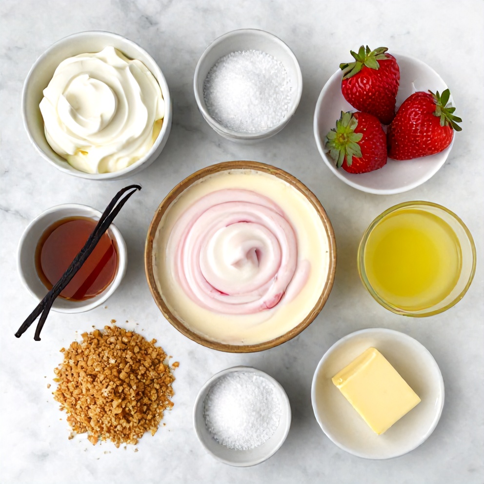 Creamy Strawberry Swirl Cheesecake Ingredients