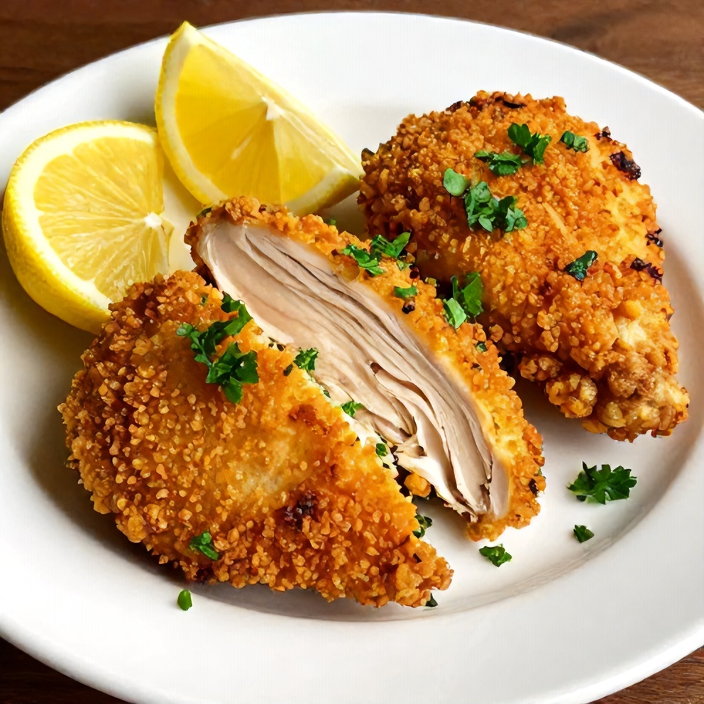 Parmesan chicken with dill pickle slices