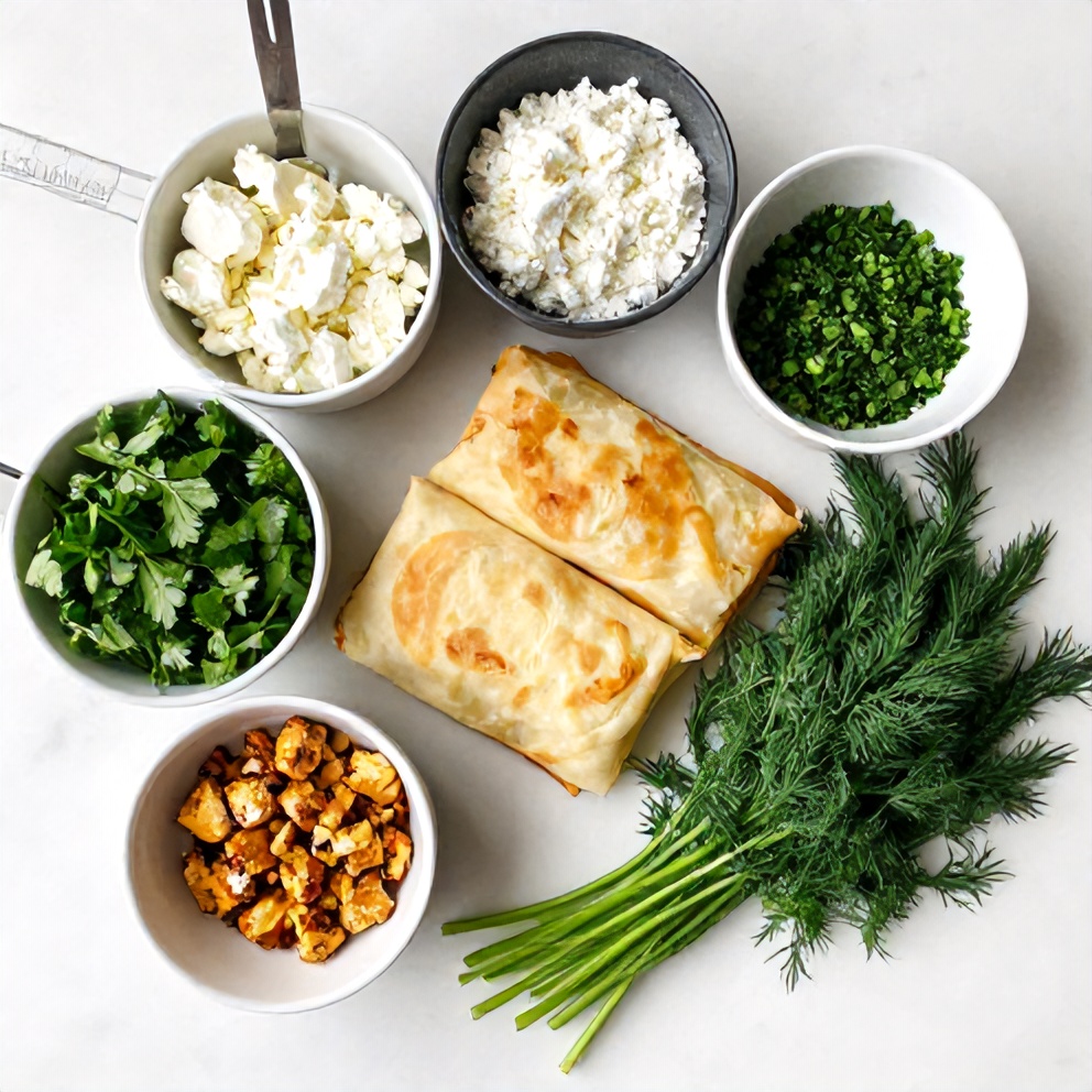 Raw ingredients for Crispy Feta Phyllo Rolls
