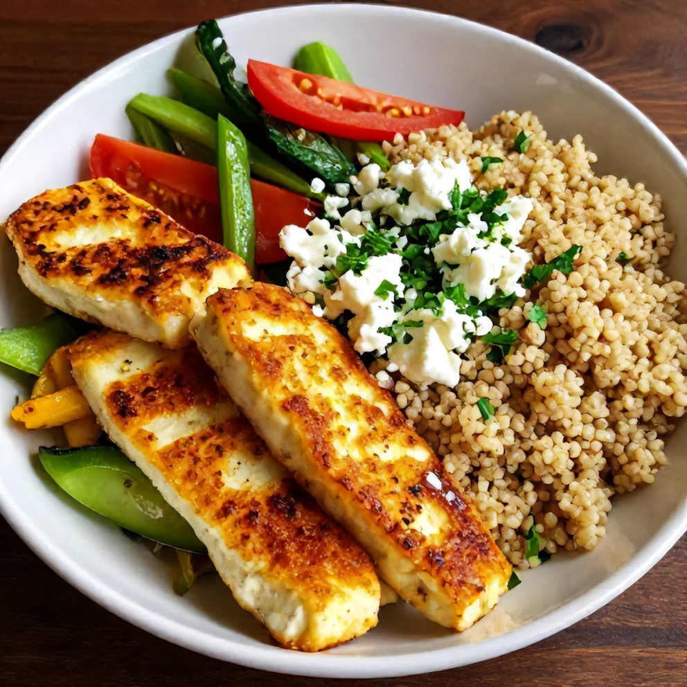 Plated Halloumi Greek Power Bowl