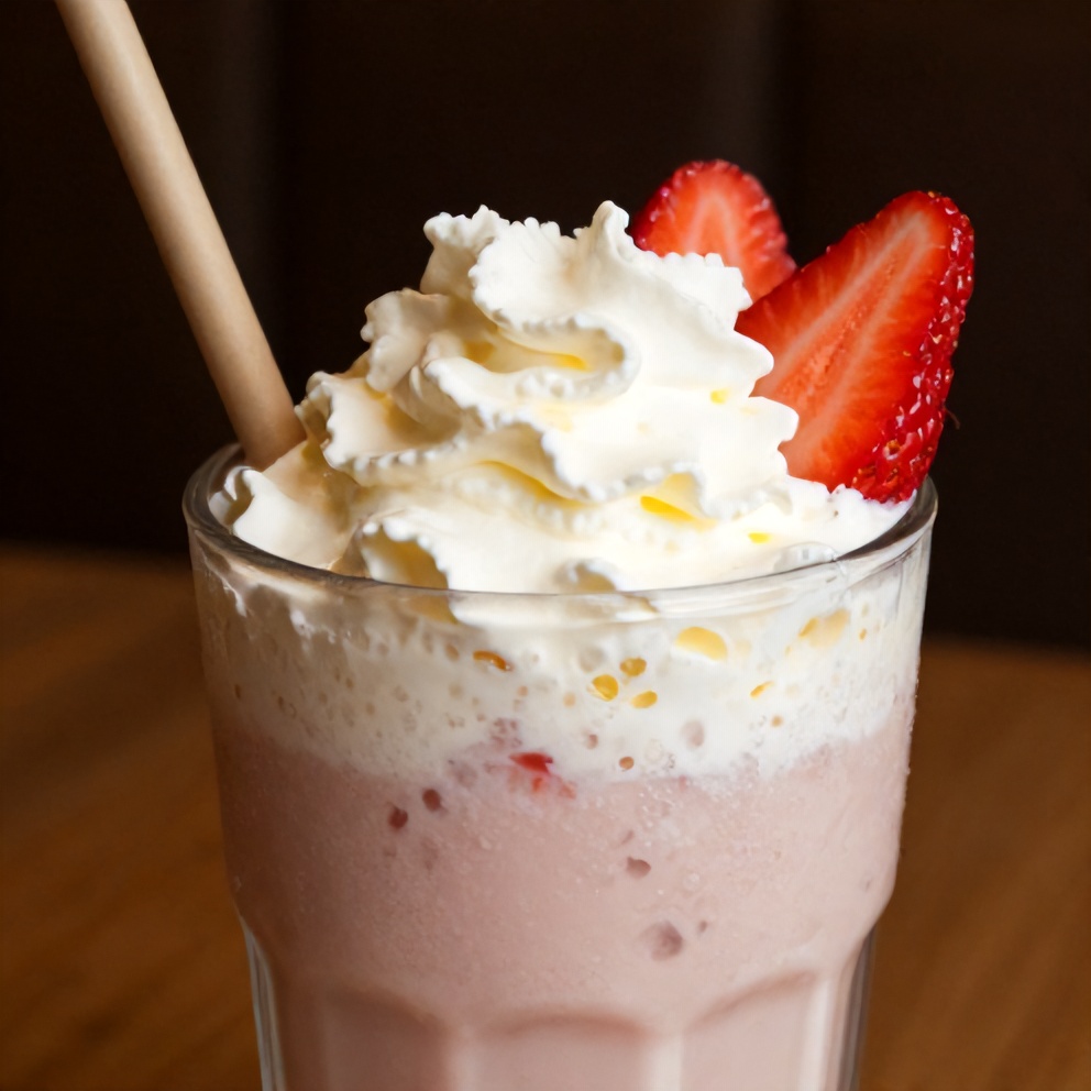 Glass of crispy Korean strawberry milk with a straw