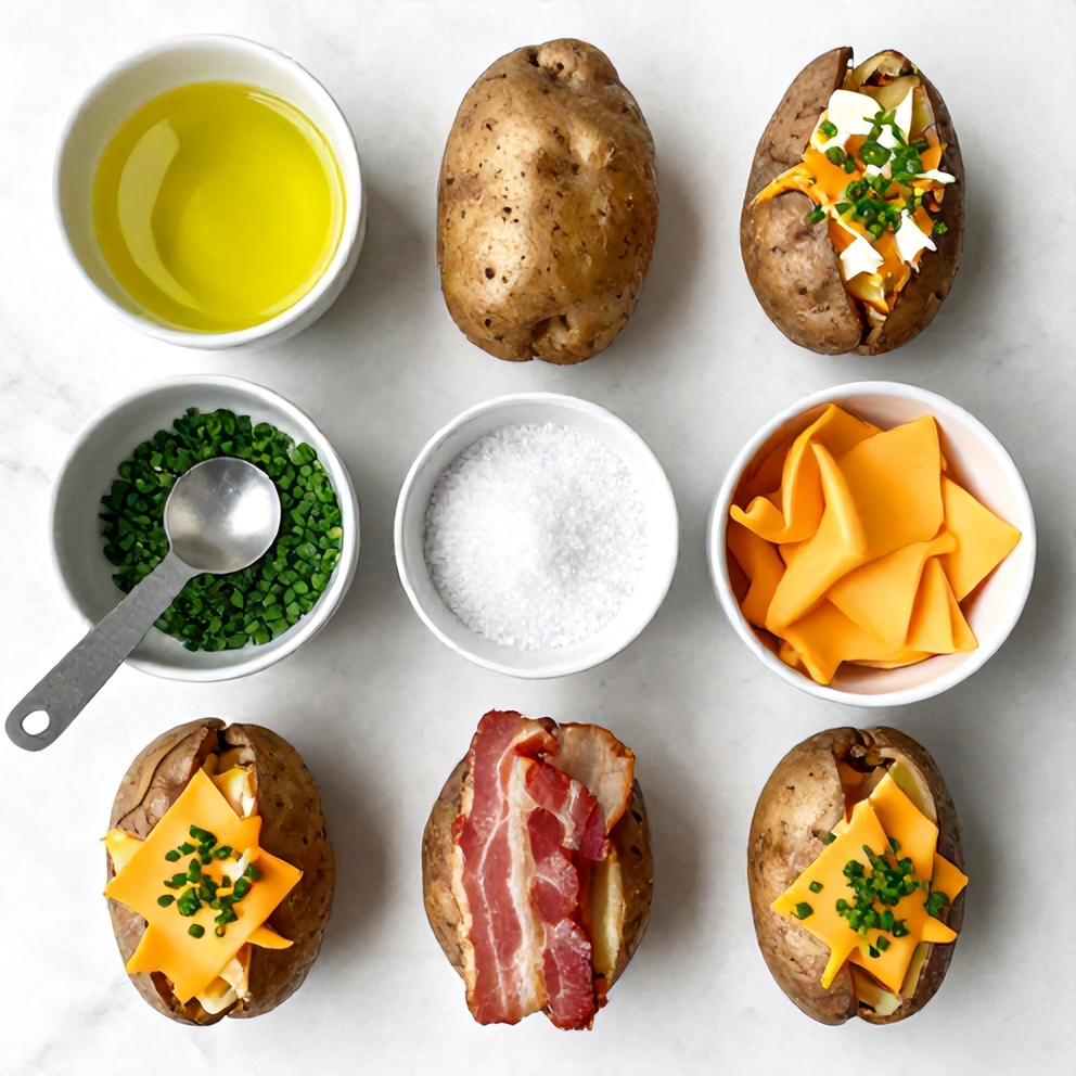 Raw ingredients for crispy loaded baked potatoes