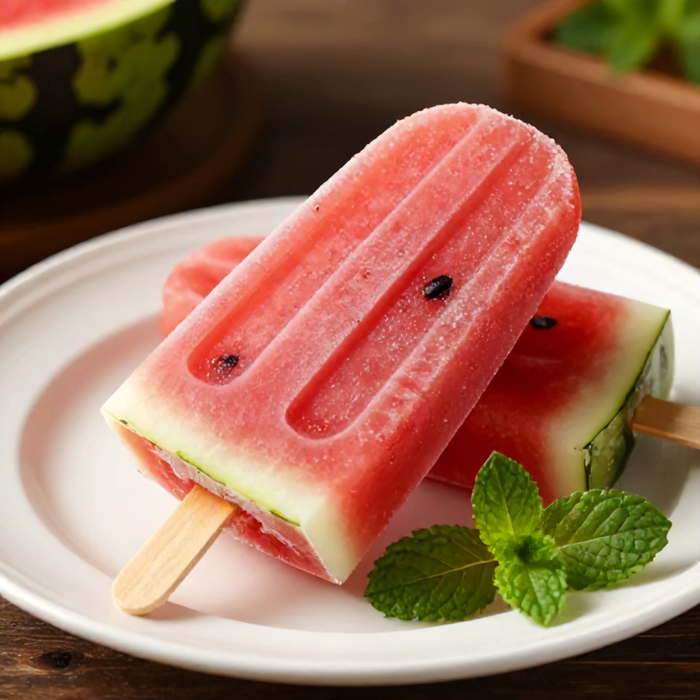 Crispy Watermelon Coconut Popsicle on a white plate