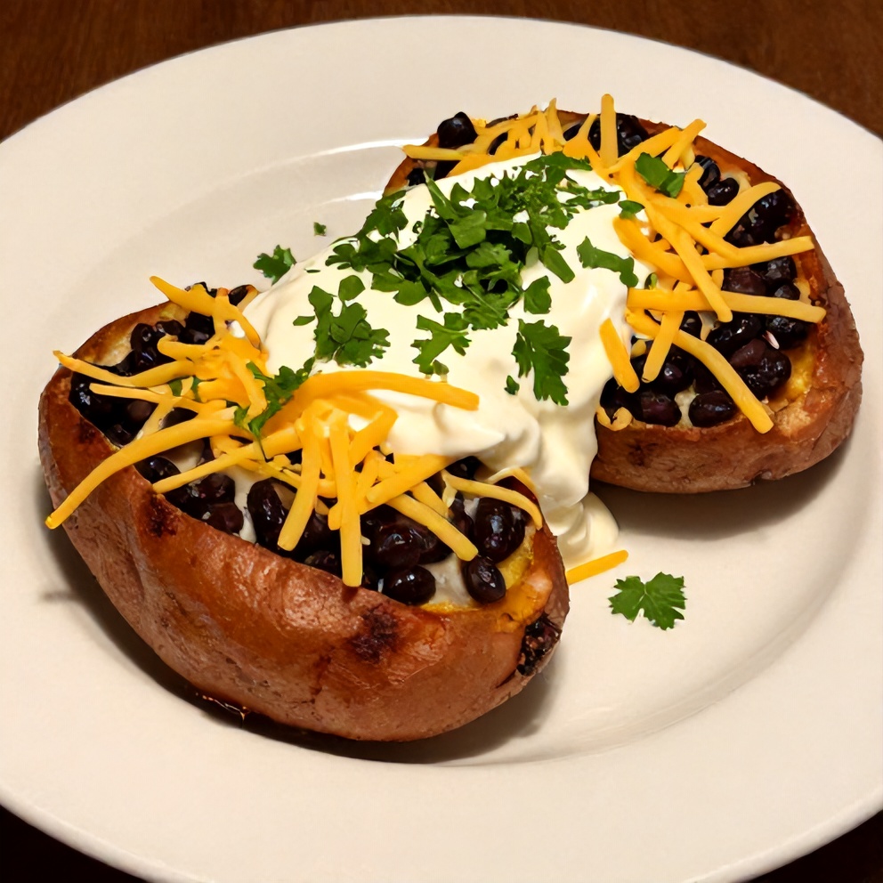 Finished Black Bean Stuffed Sweet Potatoes