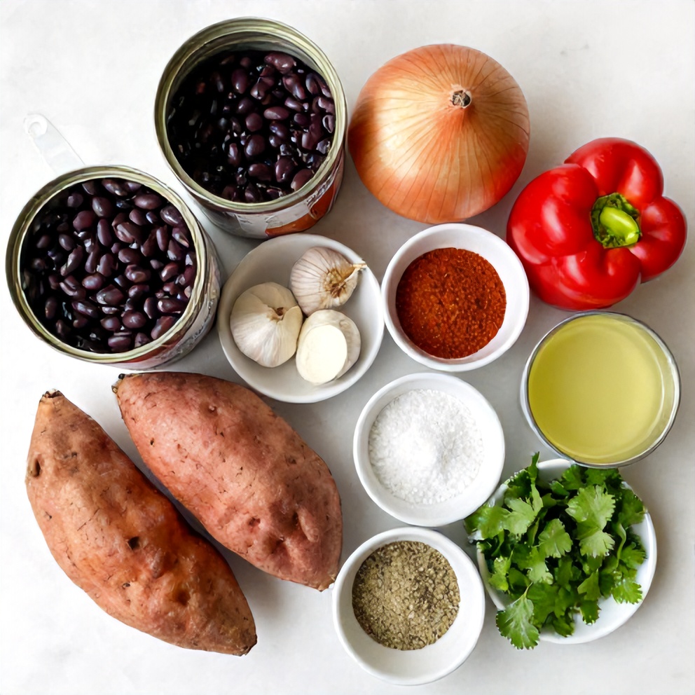 Ingredients for Easy Black Bean Stuffed Sweet Potatoes