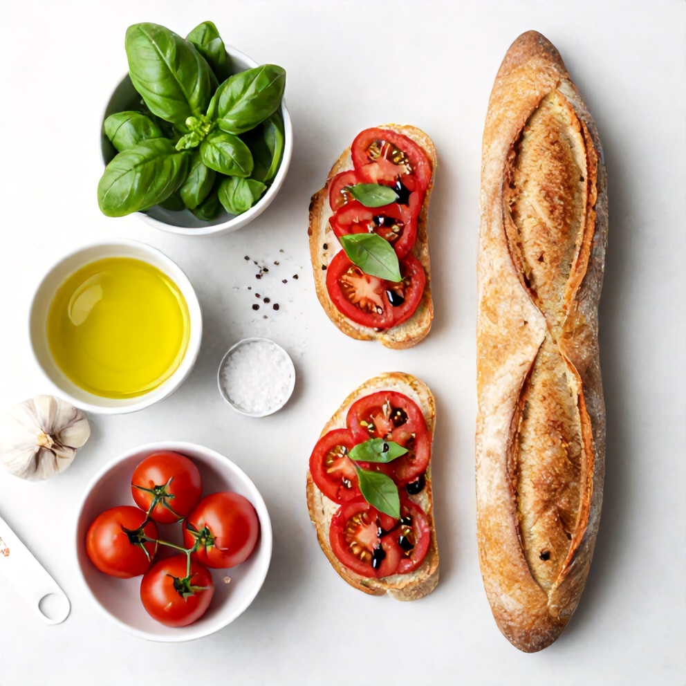 Raw ingredients for easy bruschetta