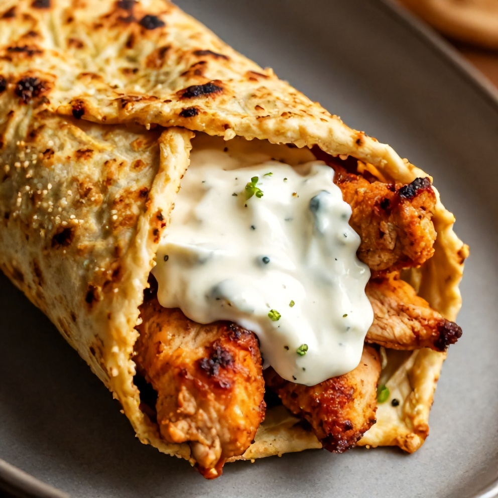 Plated Chicken Shawarma with Garlic Sauce