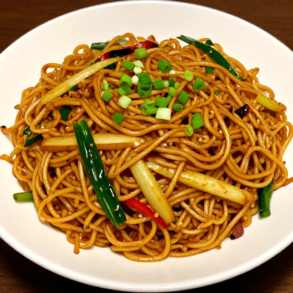 Easy Chinese Chow Mein plated with fresh veggies