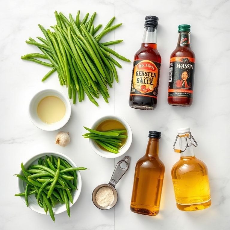 Raw ingredients for green beans stir-fry
