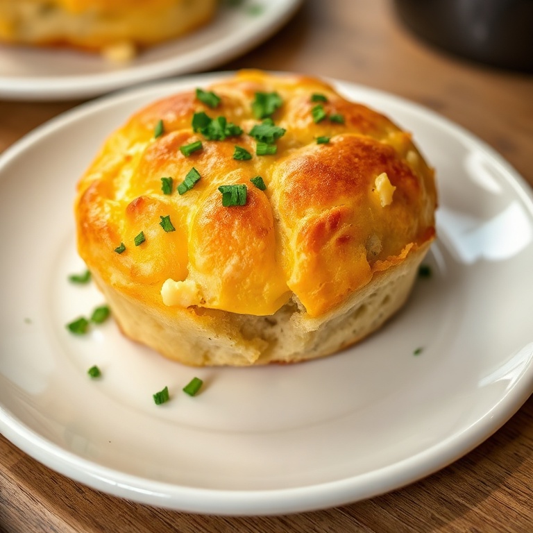 Plated cheddar dutch oven bread with chopped parsley on a white ceramic plate