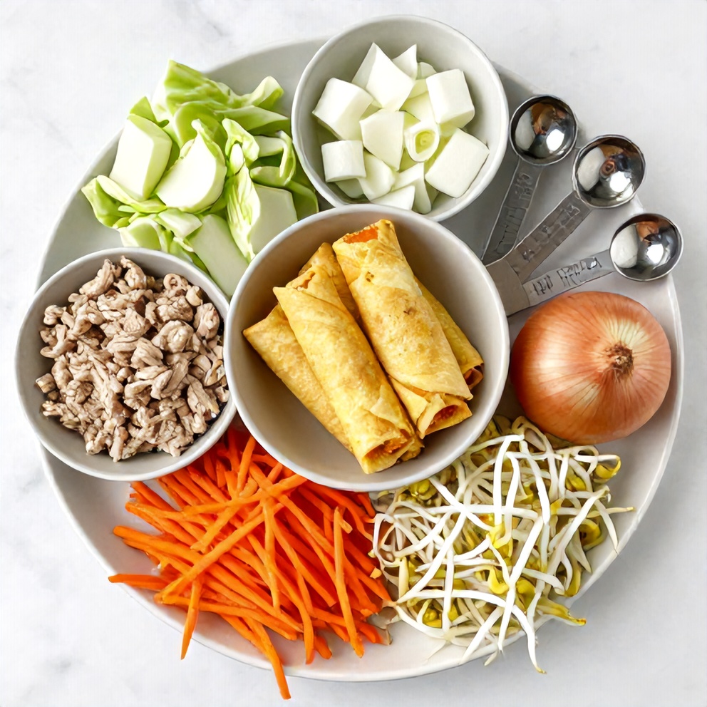 Raw ingredients for easy egg roll in a bowl