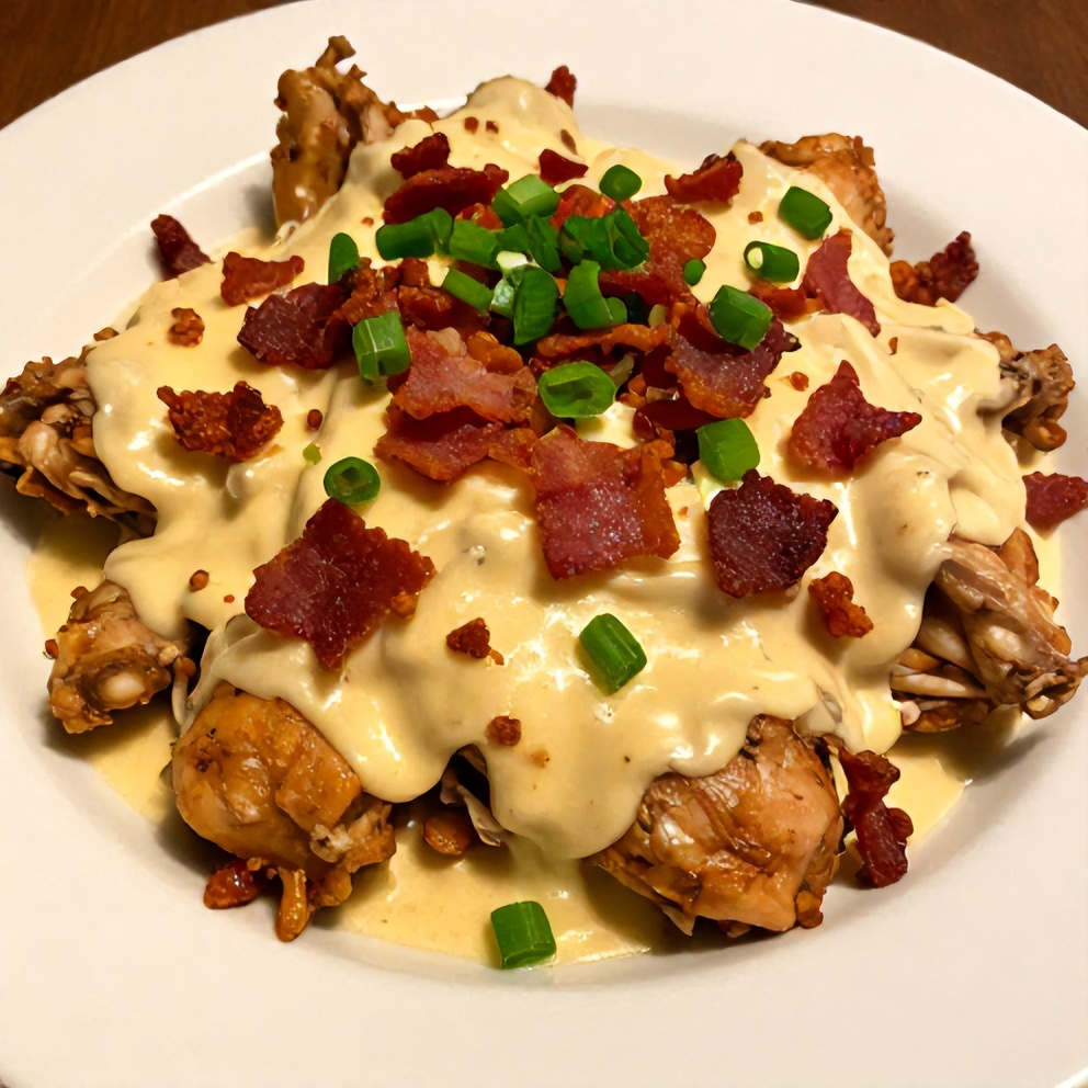 Plated Crock Pot Crack Chicken with crispy bacon and green onions