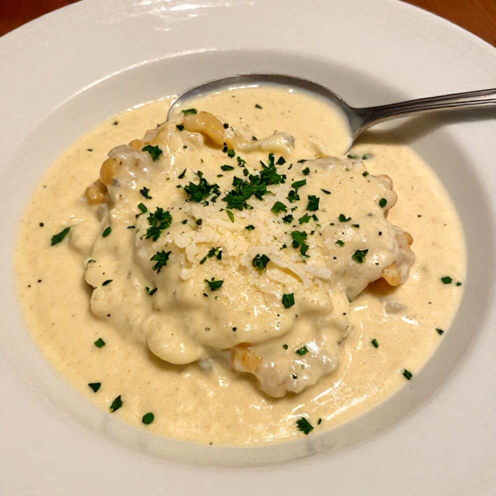 Plated Crockpot Garlic Parmesan Chicken and Potatoes