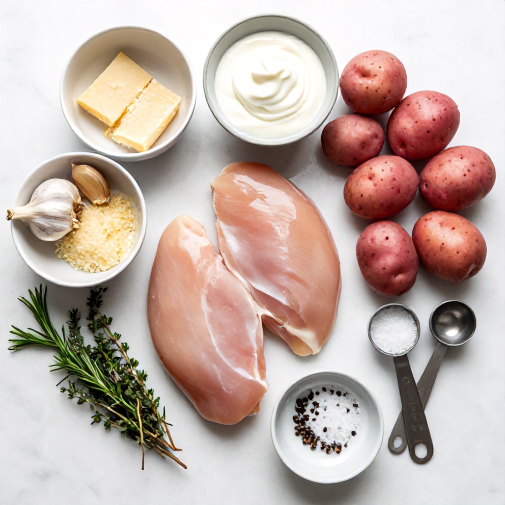 Ingredients for Crockpot Garlic Parmesan Chicken and Potatoes