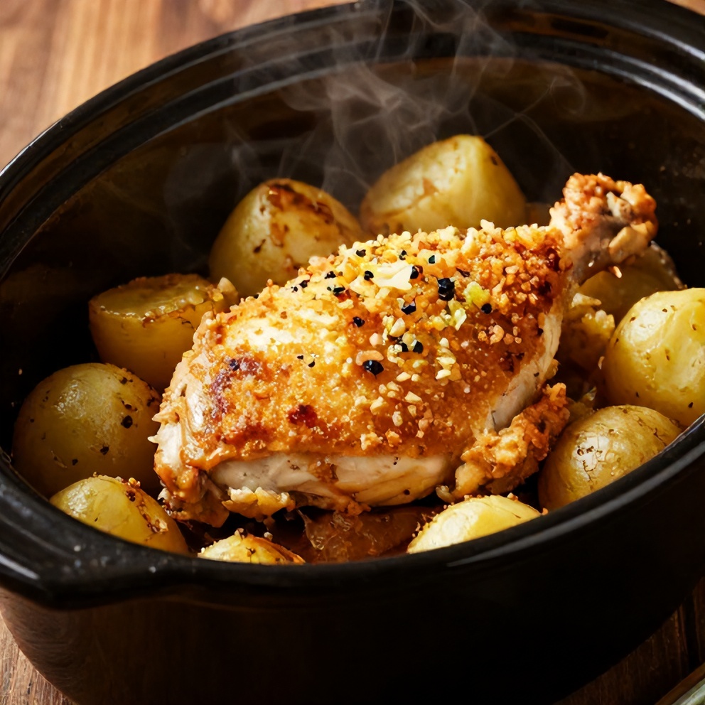 Easy Garlic Parmesan Chicken and Potatoes Crockpot