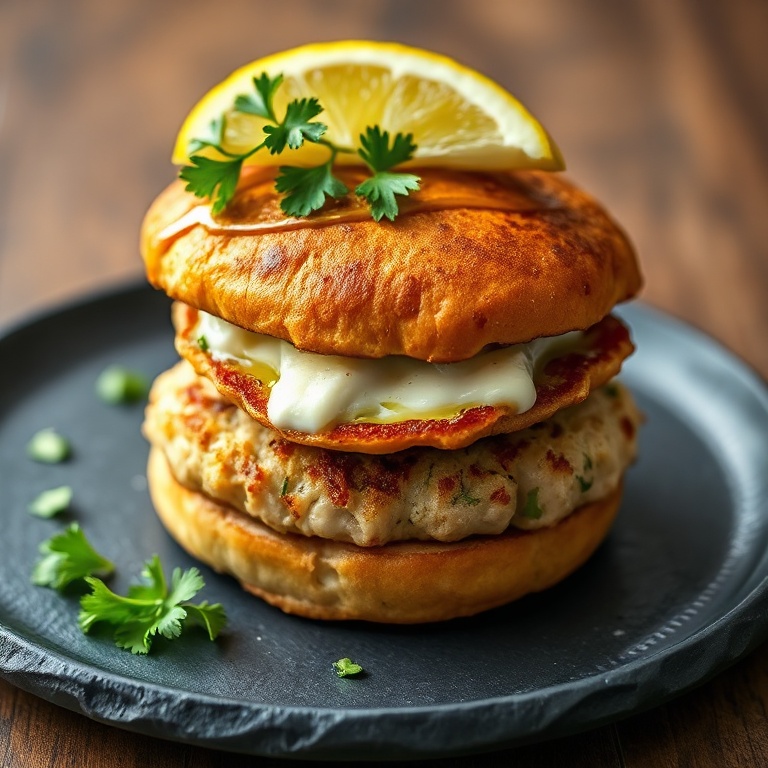 Greek chicken feta burger plated