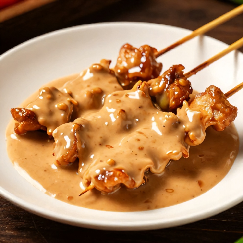 Peanut sauce served with chicken satay