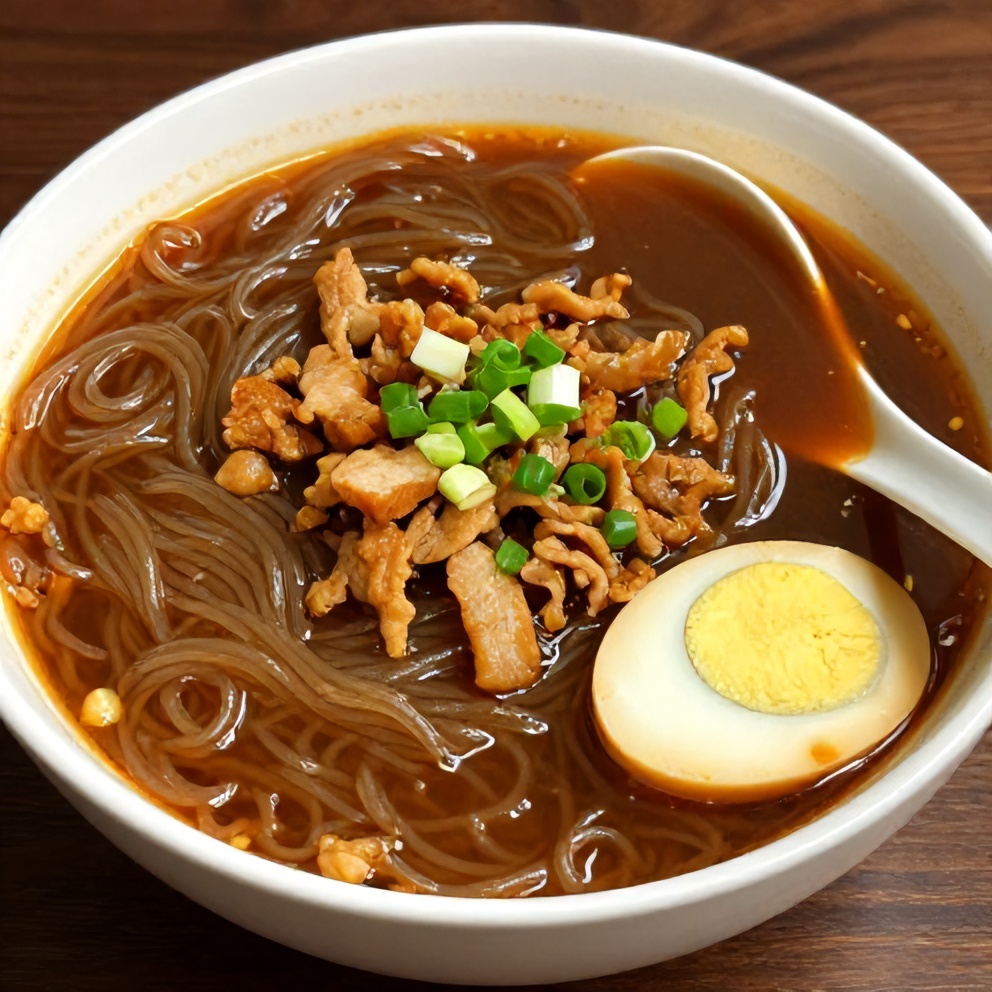 Hot and Sour Noodle Soup with Pork Topping