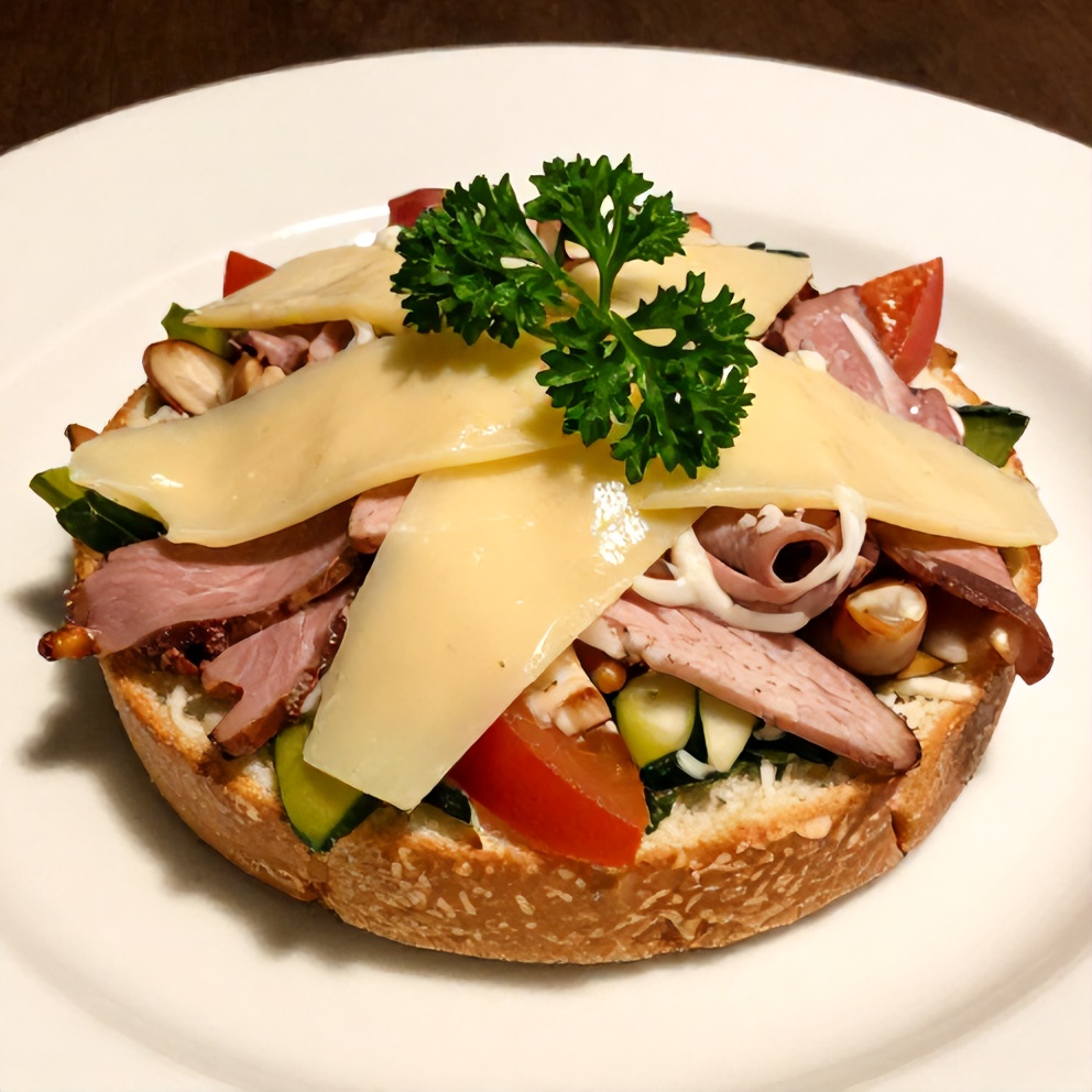 Close-up of Italian grinder salad sandwich with a fork