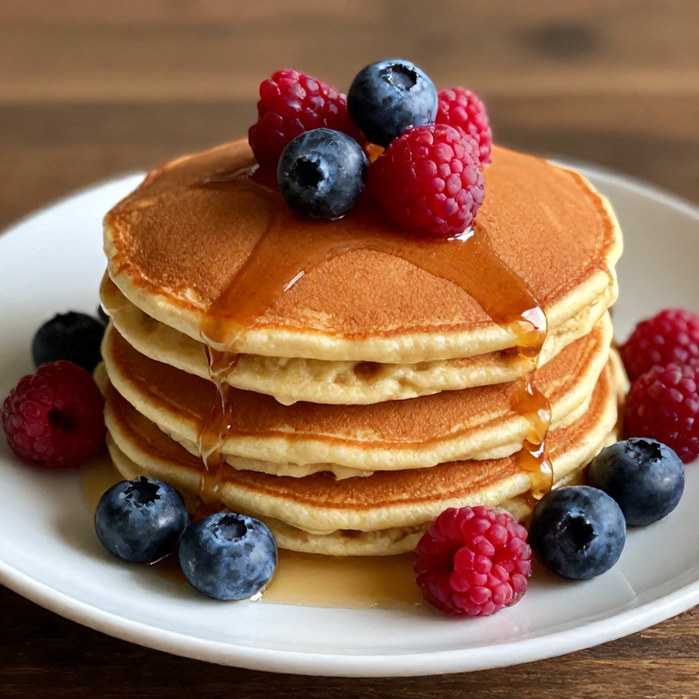 Plated keto coconut flour pancakes with fresh berries