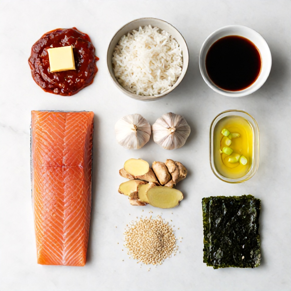 Korean Gochujang Butter Salmon Rice Bowl Ingredients
