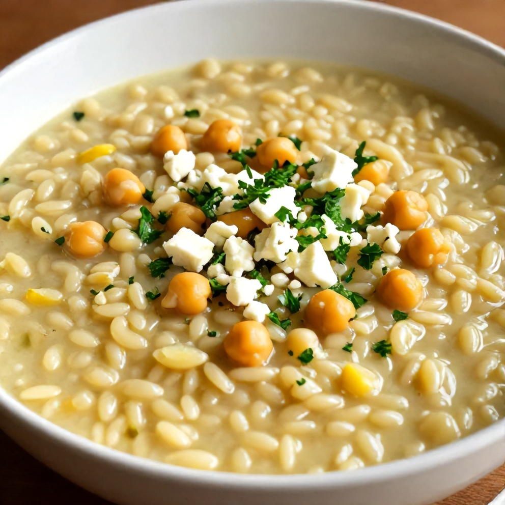 Lemon Chickpea Orzo Soup Closeup