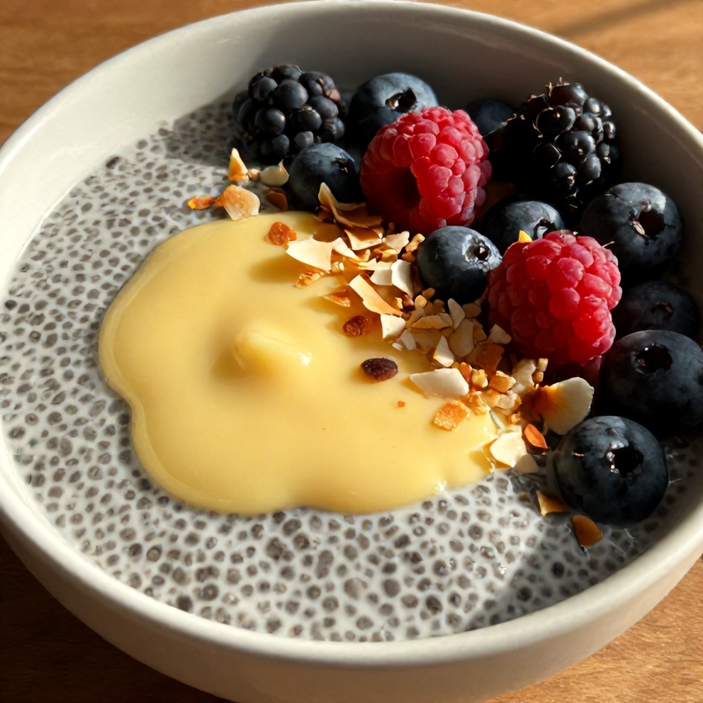 Lemon Curd Chia Pudding with fresh berries