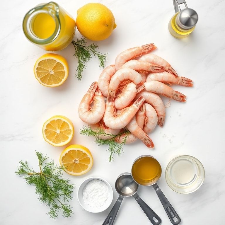 Fresh shrimp, lemons, dill, olive oil, salt, pepper
