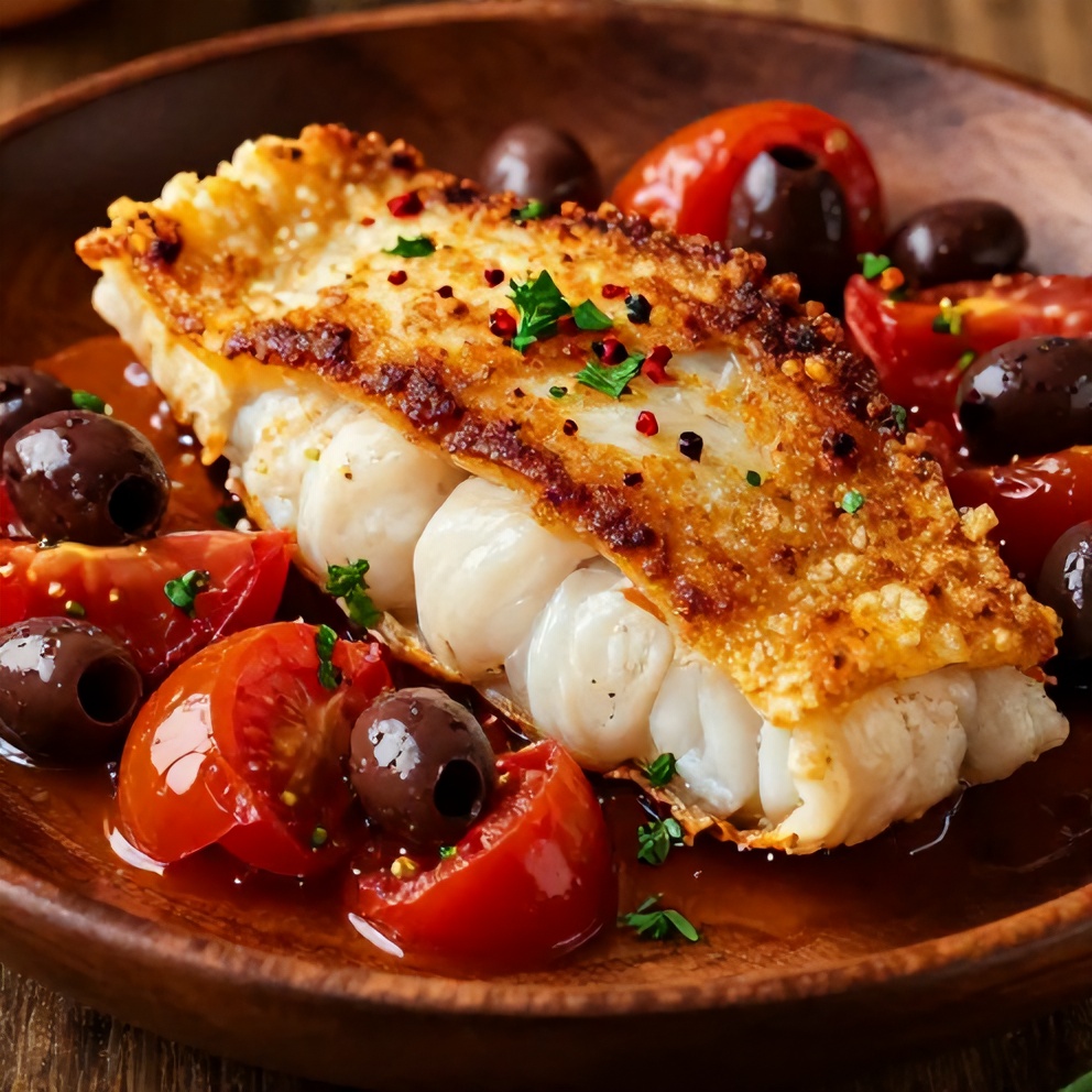 Plated Mediterranean Baked Cod