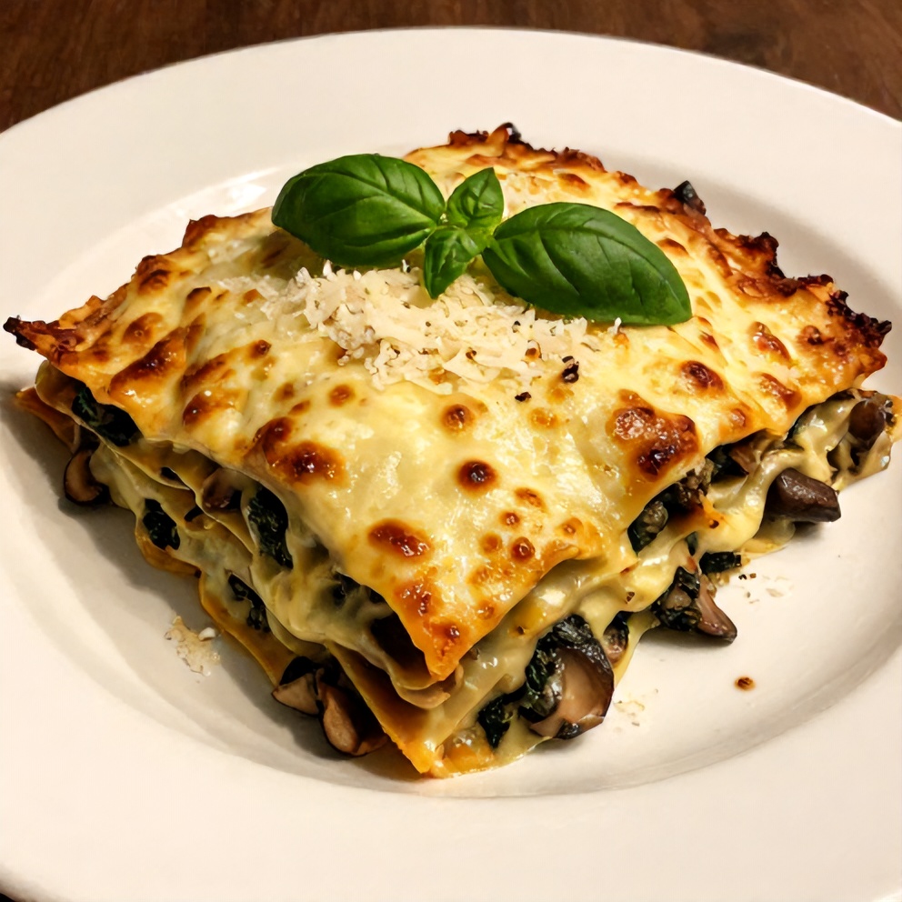 Plated Mushroom Spinach Lasagna
