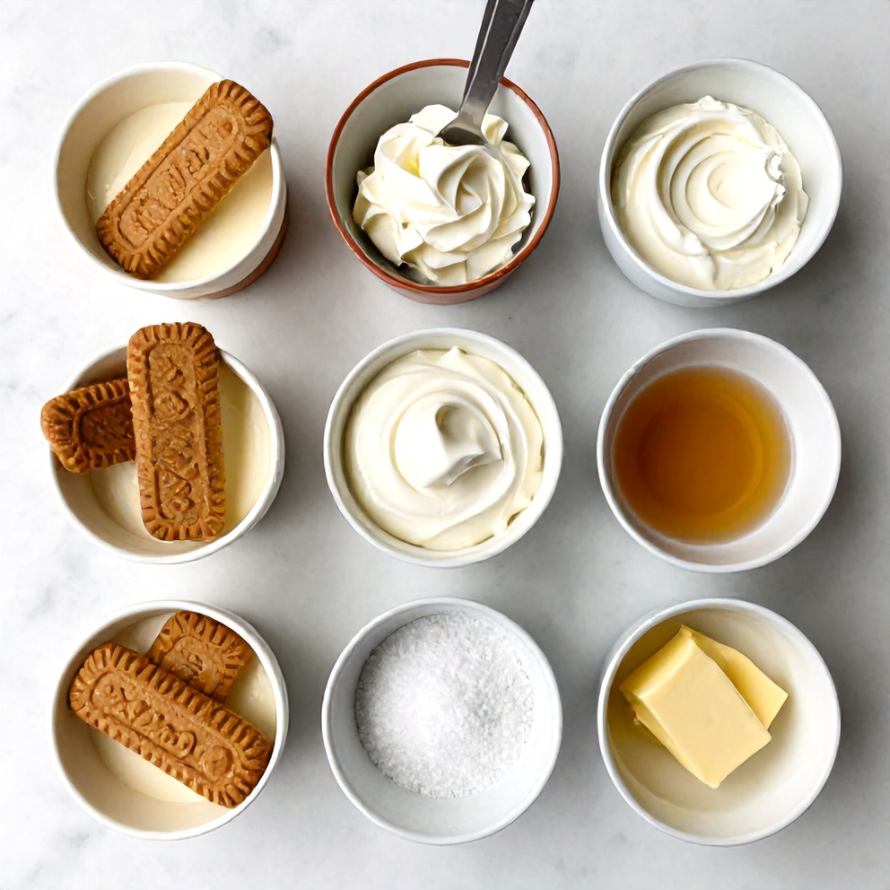 Biscoff cookies, cream cheese, and other ingredients for No-Bake Cheesecake Cups