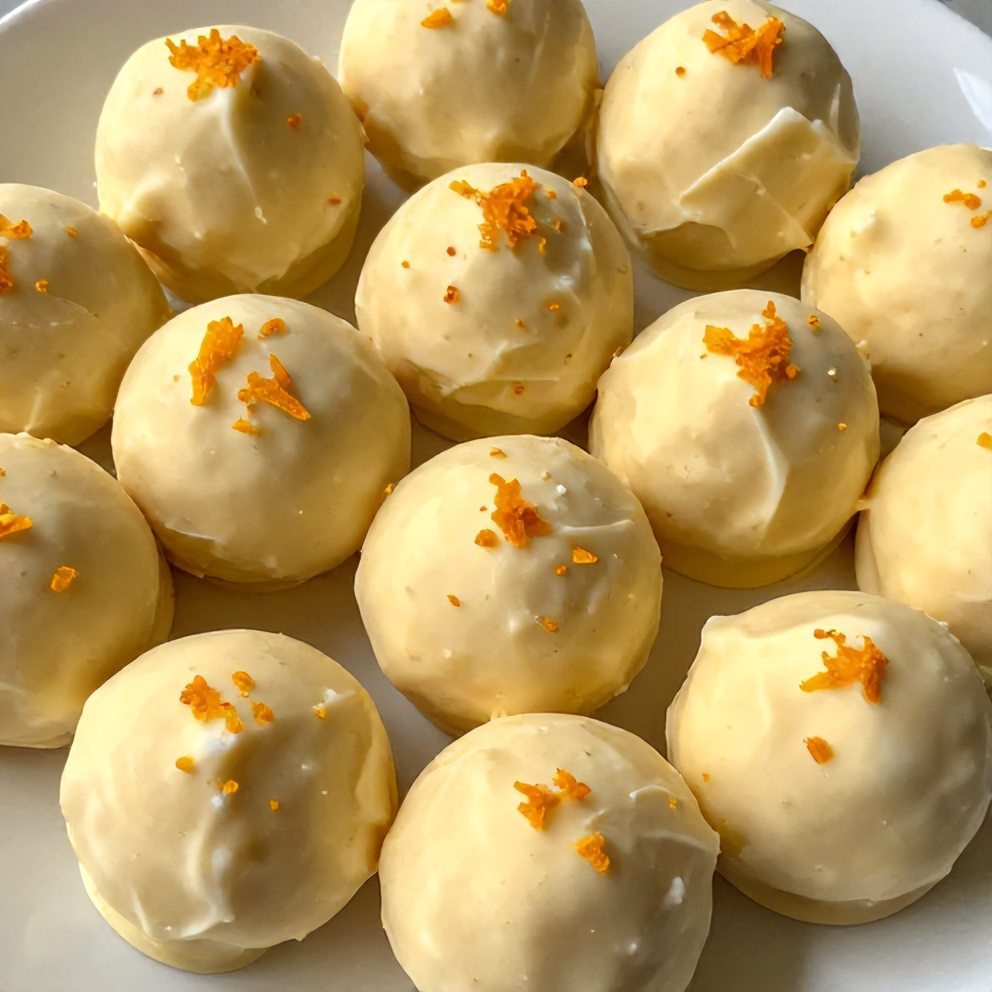 No Bake Orange Creamsicle Truffles on a serving platter