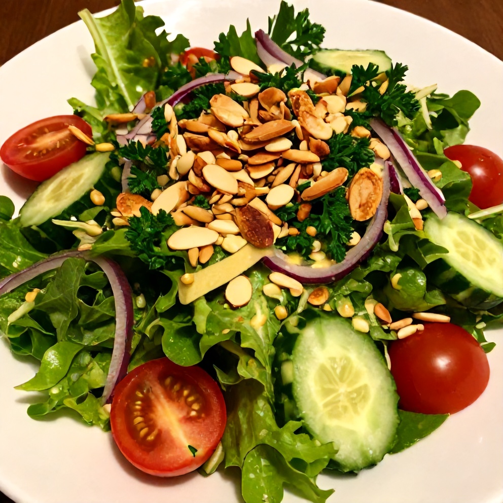 Fresh salad with lemon vinaigrette and toasted almonds