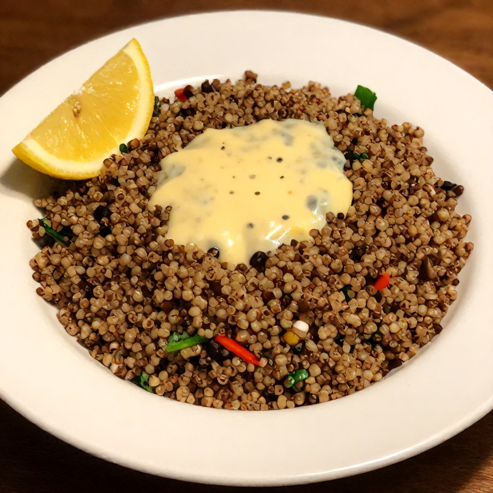 Quinoa Tabbouleh Salad plated with lemon dressing
